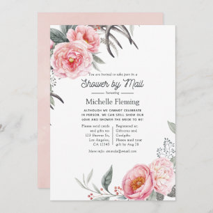 Invitation Pastel Rose et Grey Boho Floral Douche par courrie