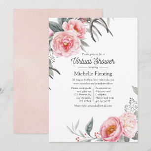 Invitation Pastel rose et gris Boho Floral Douche virtuelle