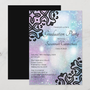 Invitation Pastel Rose et Parties scintillant Bleue Graduatio