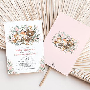 Invitation Pastel Rose Floral Baby shower Animaux