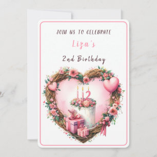 Invitation Pastel rose Floral Wreath Deuxième anniversaire -