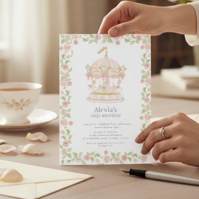 Invitation Pastel Rose Garden Carousel Birthday Party (Créateur téléchargé)
