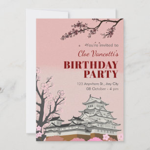 Invitation Pastel rose japonais fleur anniversaire