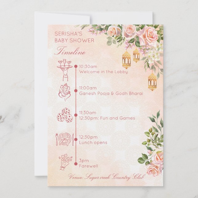 Invitation Pastel rose Moroccan lanterns baby shower timeline (Devant)
