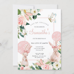 Invitation Pastel Rose Printemps Floral Fille Anniversaire Fê