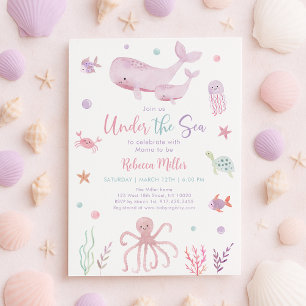 Invitation Pastel rose sous le Baby shower marin