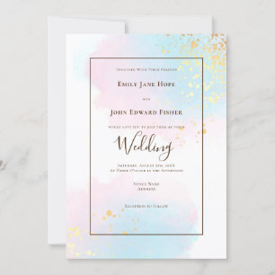 Invitation Pastel rose Turquoise Aquarelle or éclaboussures M