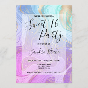 Invitation pastel rose Unicorn marbre liquide Girly Moderne