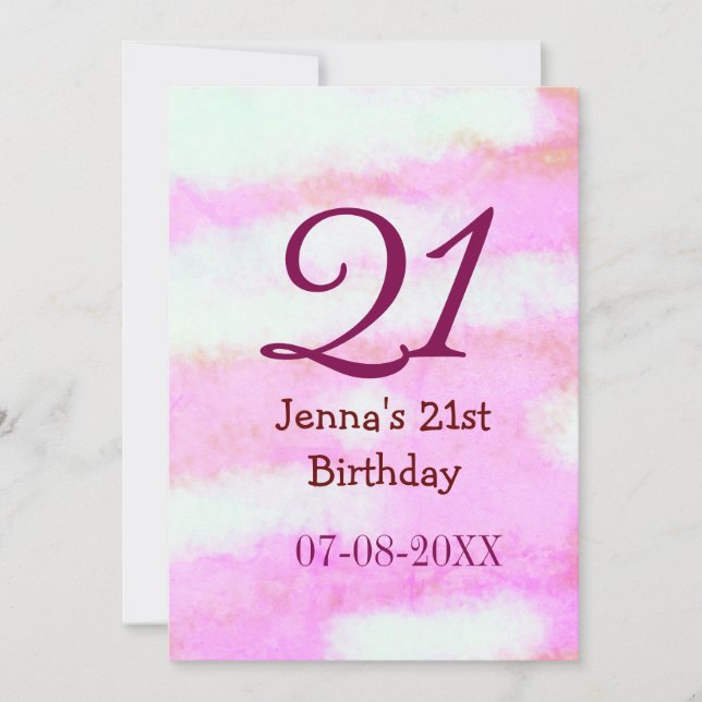 Invitation Pastel rose vert simple nom date 21e anniversaire  (Devant)
