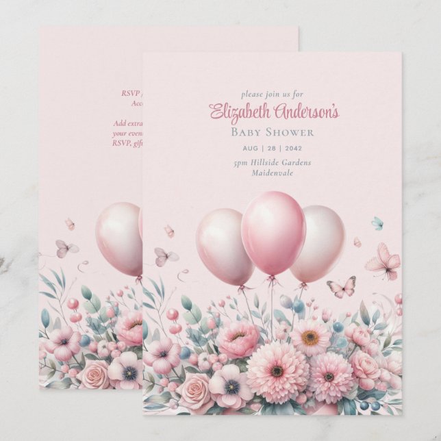 Invitation Pastel Roses Roses Ribbons Baby shower Élégant Sof (Devant / Derrière)