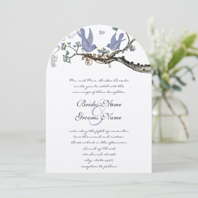 Invitation Pastel Rustic Grove Lavender Vintage Birds Mariage (Debout devant)
