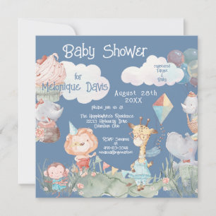 Invitation Pastel Safari Animaux Baby shower personnalisé
