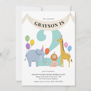 Invitation Pastel Safari Animaux Fête Anniversaire de enfant