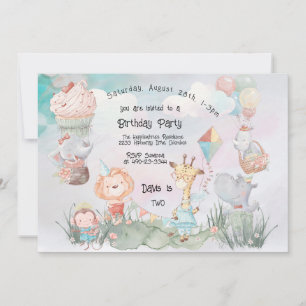 Invitation Pastel Safari Animaux Personnalisés Anniversaire