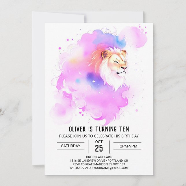 Invitation Pastel Safari Lion Anniversaire (Devant)