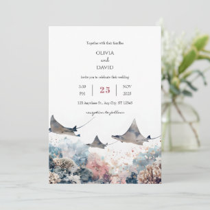 Invitation Pastel Sea Marine Life Coral Reef Beach Mariage