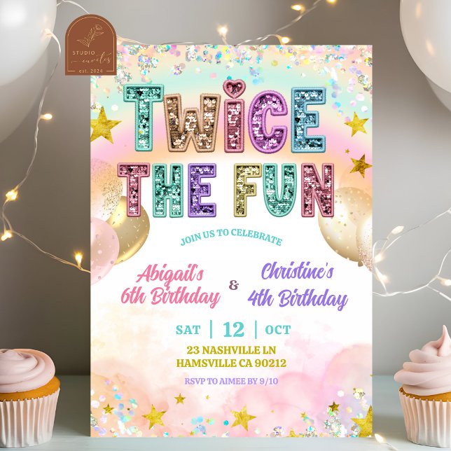 Invitation Pastel Sequin Glitter Double Birthday (Créateur téléchargé)
