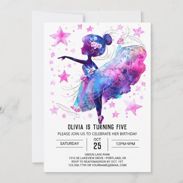 Invitation Pastel Simple Ballerina Anniversaire (Devant)