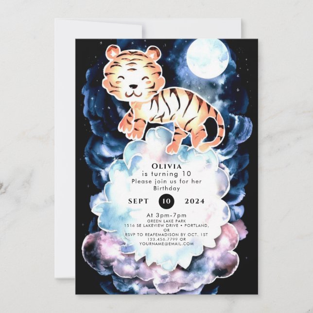 Invitation Pastel Simple Tiger Anniversaire (Devant)