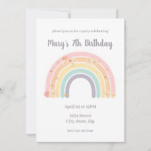 Pastel Smiling Floral Rainbow Kids Birthday