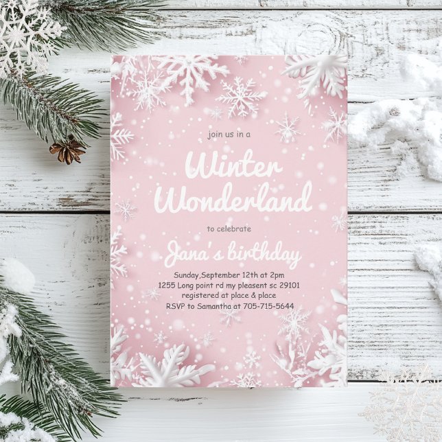 Invitation Pastel Soft Pink Snowflakes Winter Wonderland (Créateur téléchargé)