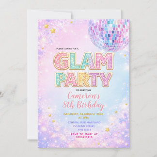 Invitation Pastel Sparkle Disco Glam Kids Birthday Party