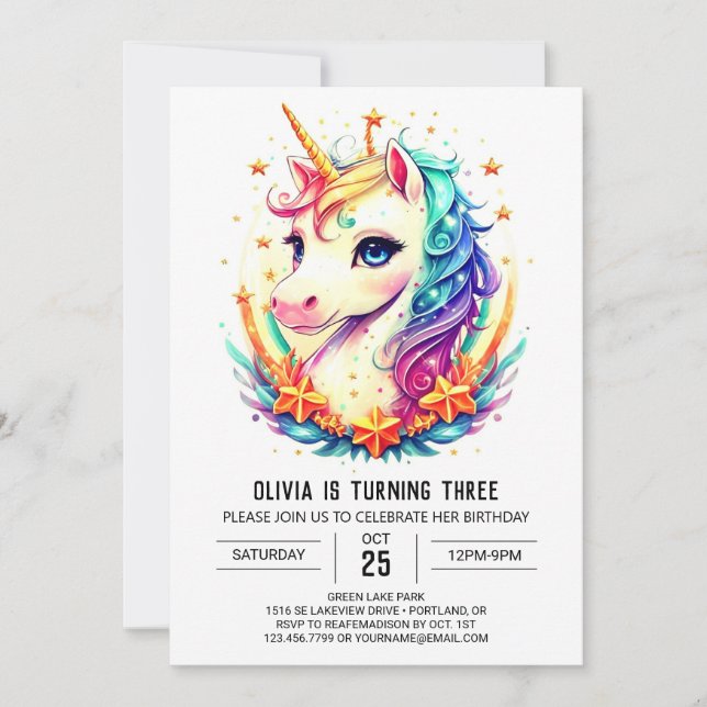 Invitation Pastel Sparkling Unicorne Anniversaire (Devant)