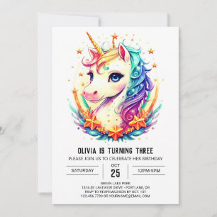 Invitation Pastel Sparkling Unicorne Anniversaire