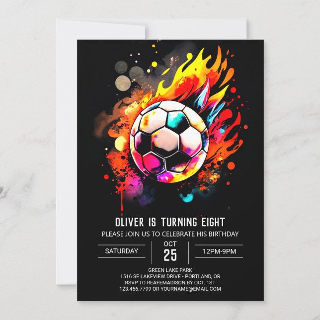 Invitation Pastel Sports Aquarelle Football Anniversaire (Devant)