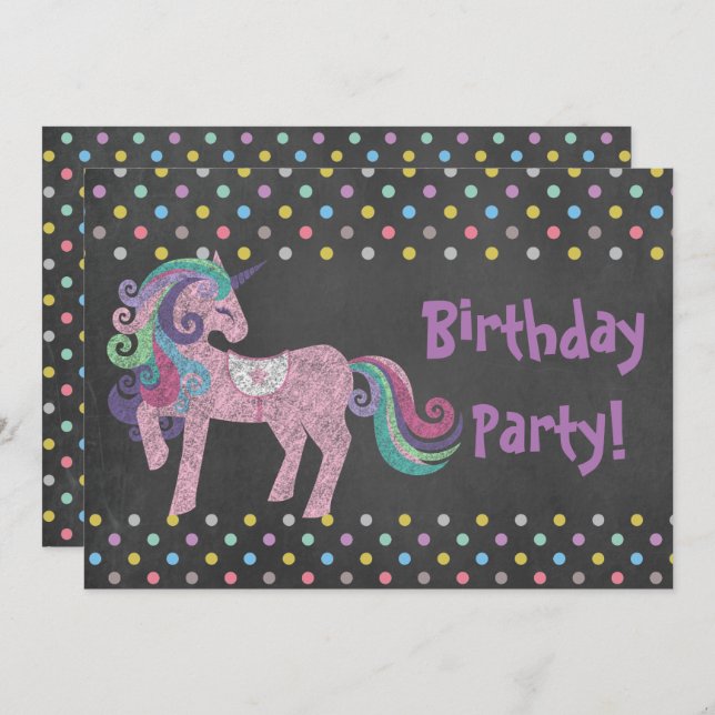 INVITATION PASTEL SPOT UNICORN ANNIVERSAIRE DU PARTI (Devant / Derrière)