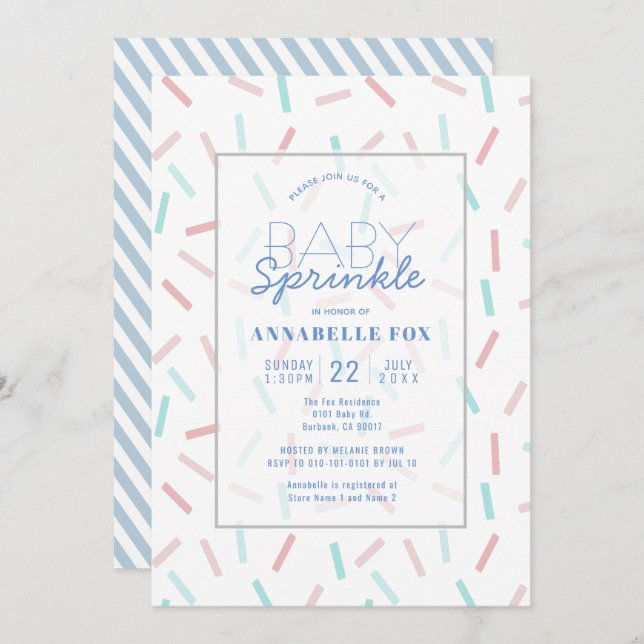 Invitation Pastel Sprinkles Bleu Baby Sprinke Douche Invitat (Devant / Derrière)