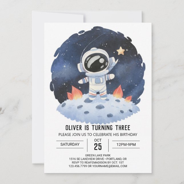 Invitation Pastel Star Cute Astronaut garçon Anniversaire (Devant)