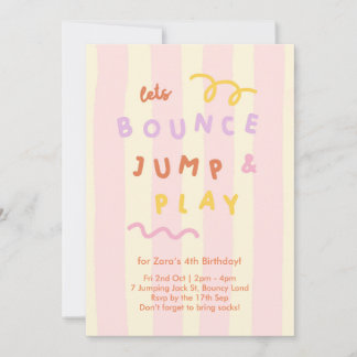 Invitation Pastel Stripe Girls Bounce Jump Play Party