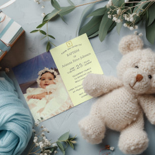 Invitation Pastel Stripes Crème Photo Baptême Christening