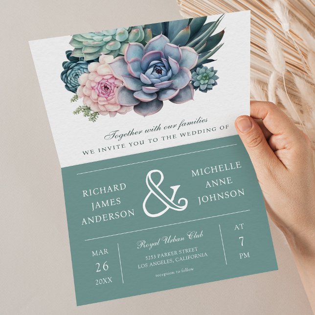 Invitation Pastel Succulent Ampersand QR Code Wedding (Créateur téléchargé)