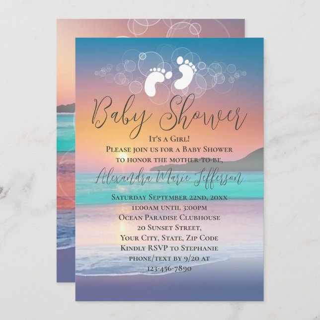 Invitation Pastel Sunset Beach Ocean Baby shower (Devant / Derrière)