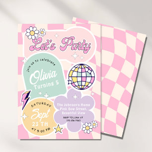 Invitation pastel Super Retro Faisons la fête Anniversaire