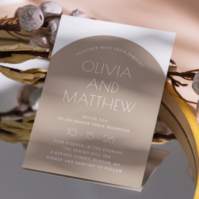 Invitation Pastel taupe mariage d'arche de typographie modern (Créateur téléchargé)