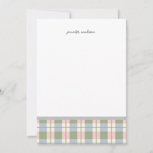 Invitation Pastel Teal Green Gingham Plaid Check Note Card  (Devant)