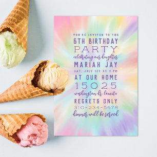 Invitation Pastel Tie Dye Colorée Fête d'anniversaire