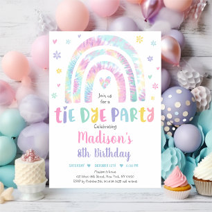 Invitation Pastel Tie Dye Rainbow Boho Hippie Girls Anniversa