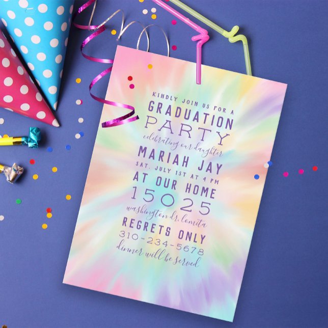 Invitation Pastel Tie Dye Typography Graduation Party (Créateur téléchargé)