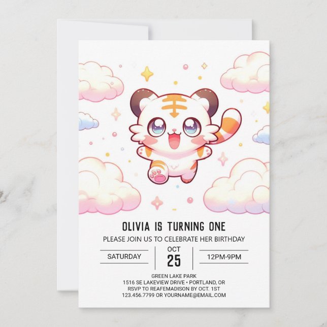 Invitation Pastel Tiger 1er anniversaire (Devant)