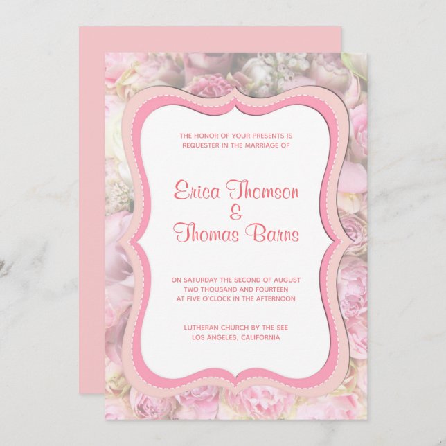 Invitation Pastel Tones Rose Mariage (Devant / Derrière)
