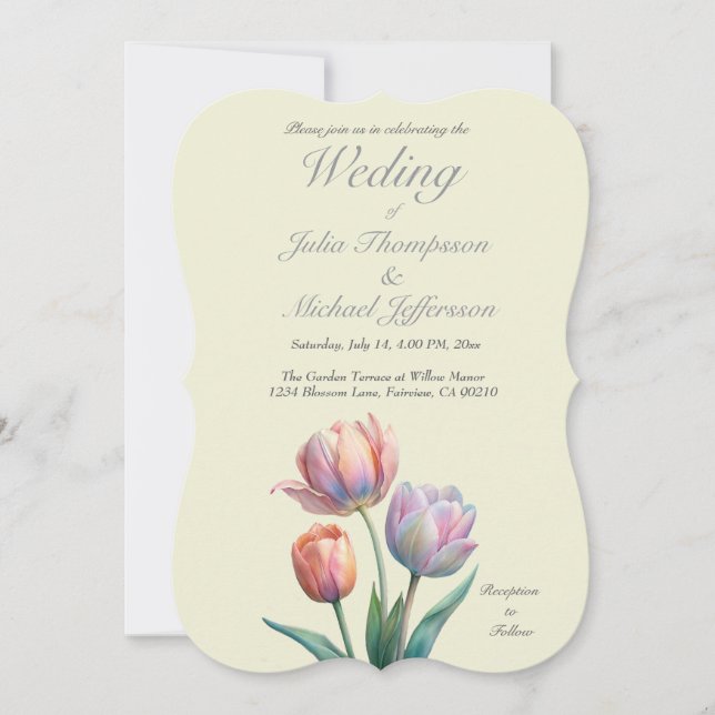 Invitation Pastel Tulip Mariage Suite Typographie élégante (Devant)