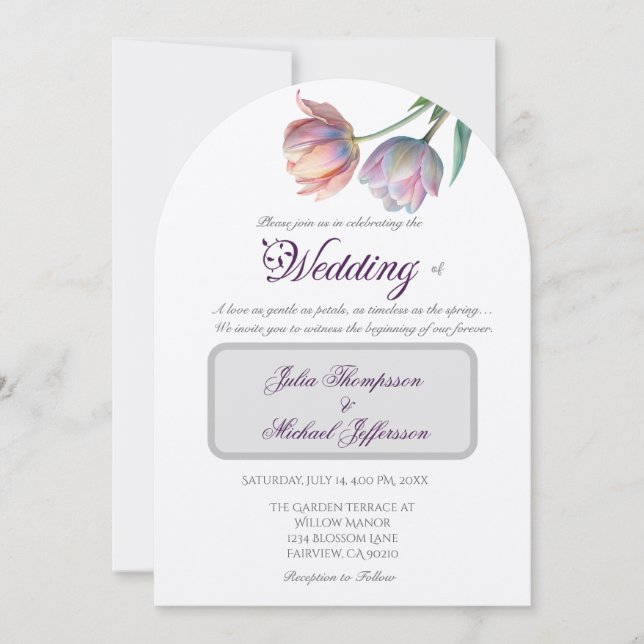 Invitation Pastel Tulip Mariage Suite Typographie élégante (Devant)