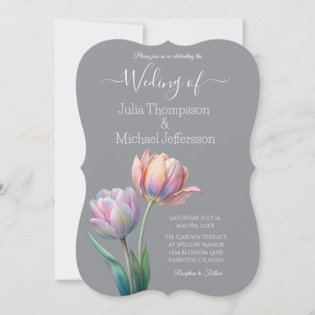 Invitation Pastel Tulip Mariage Suite Typographie élégante (Devant)