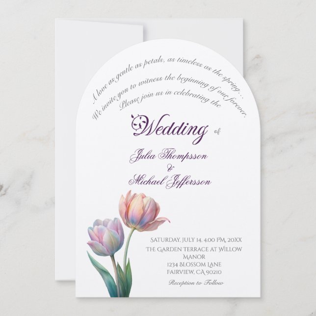 Invitation Pastel Tulip Mariage Suite Typographie élégante (Devant)