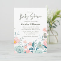 Pastel Turquoise rose Floral Cute Baby shower Scri