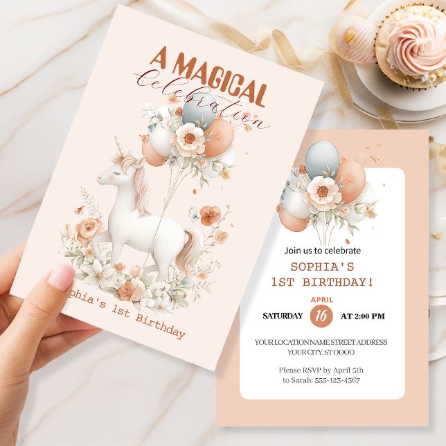 Invitation Pastel Unicorn 1er anniversaire (Créateur téléchargé)